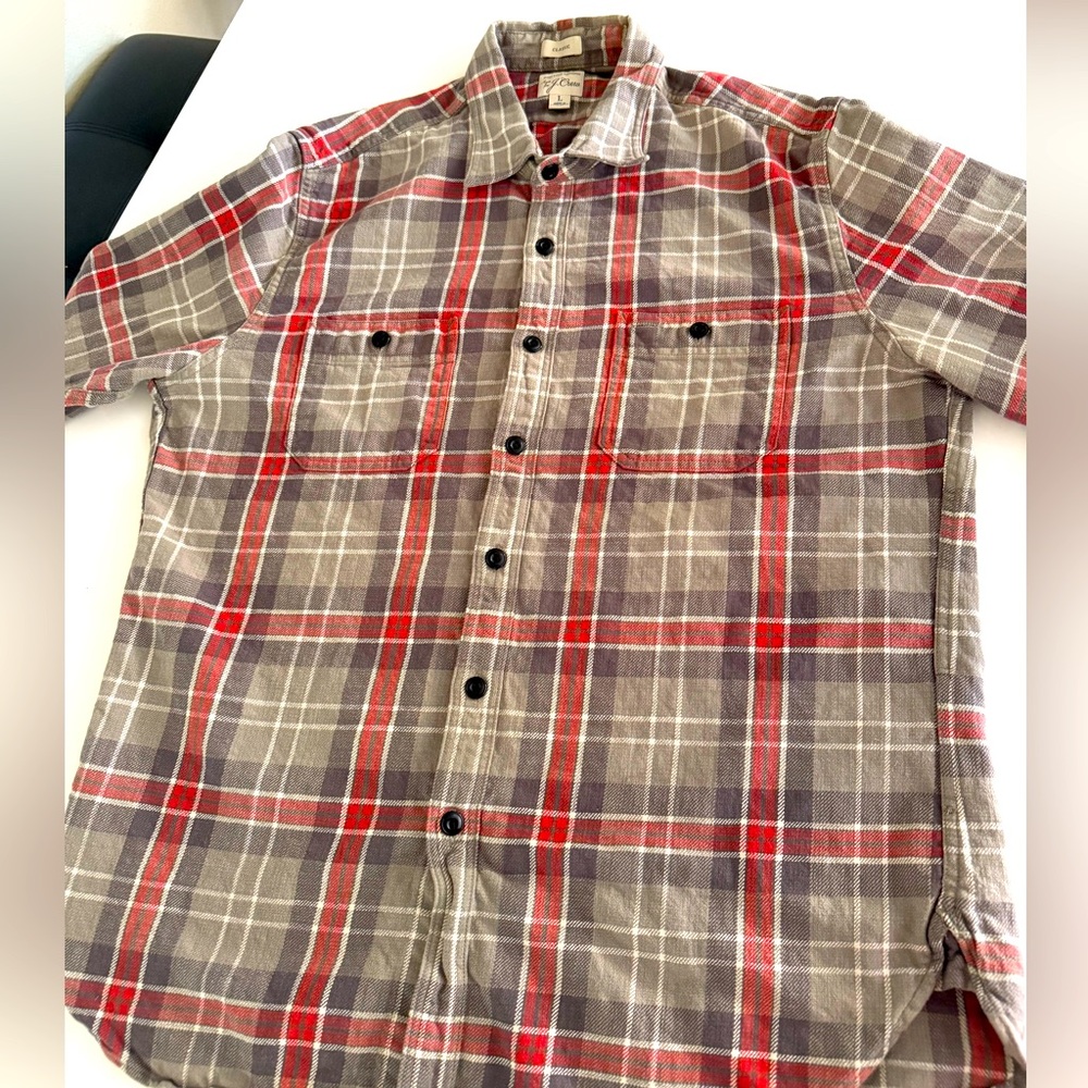 J Crew Classic Red and Gray Plaid Casual Shirt